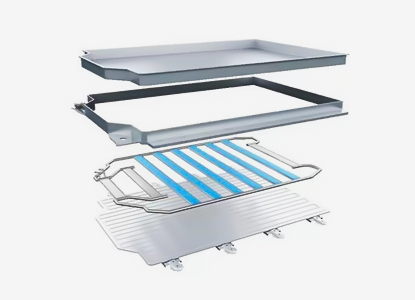 The base plate is bonded to an external water cooling plate